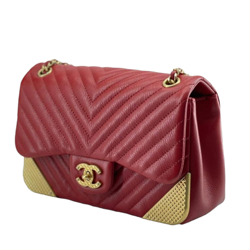 Mini Rock the Corner Chevron Calfskin Red GHW