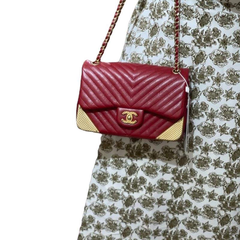 Mini Rock the Corner Chevron Calfskin Red GHW