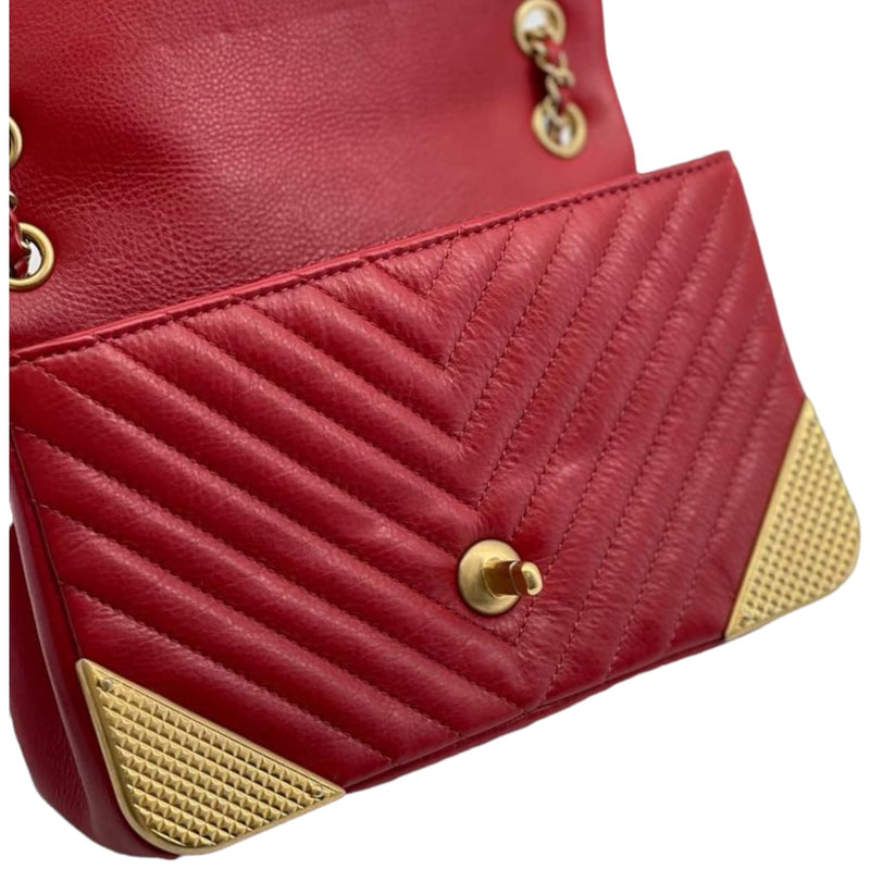 Mini Rock the Corner Chevron Calfskin Red GHW