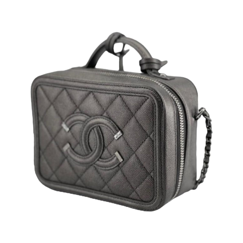 Small Filigree Vanity Case Caviar Metallic Dark Grey RHW