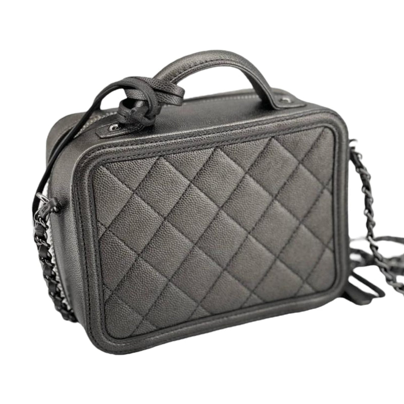 Small Filigree Vanity Case Caviar Metallic Dark Grey RHW