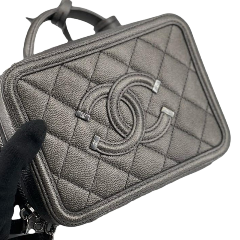 Small Filigree Vanity Case Caviar Metallic Dark Grey RHW