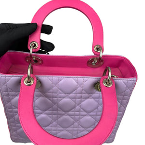 Medium Bi-color Lady Dior Lambskin Pink Purple SHW