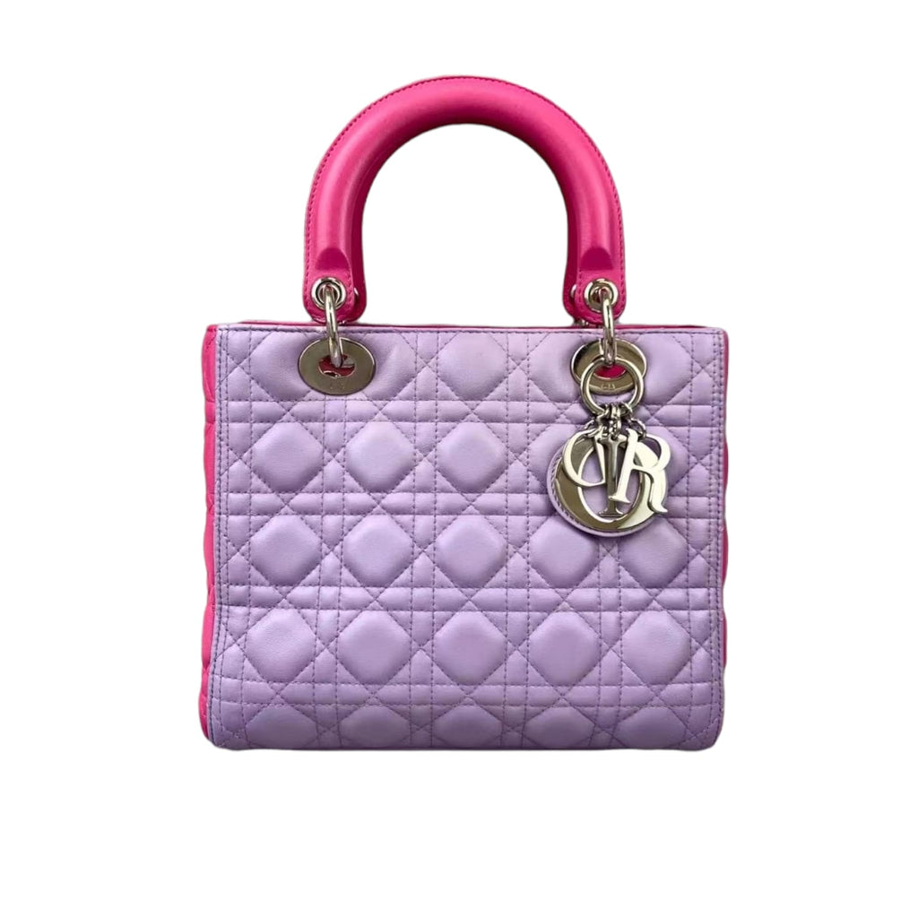 Medium Bi-color Lady Dior Lambskin Pink Purple SHW