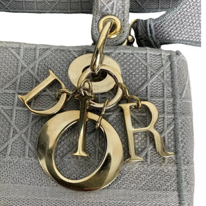 Medium Lady D-Lite  Canvas Embroidered Grey GHW