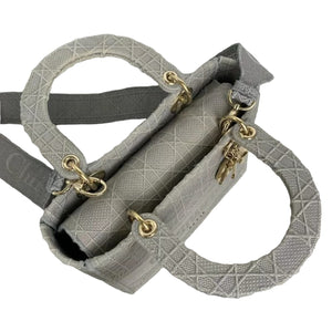 Medium Lady D-Lite  Canvas Embroidered Grey GHW