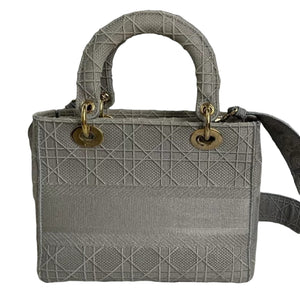 Medium Lady D-Lite  Canvas Embroidered Grey GHW