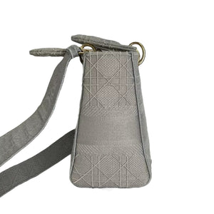 Medium Lady D-Lite  Canvas Embroidered Grey GHW