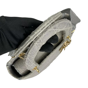 Medium Lady D-Lite  Canvas Embroidered Grey GHW