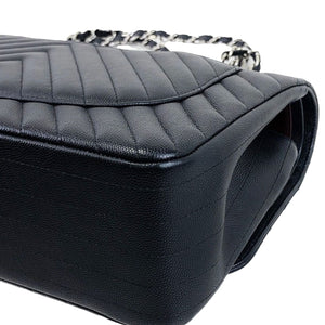 Jumbo Classic Flap Caviar Black Chevron SHW