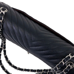Jumbo Classic Flap Caviar Black Chevron SHW