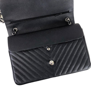 Jumbo Classic Flap Caviar Black Chevron SHW