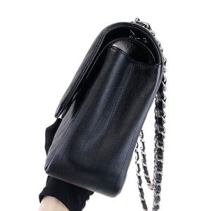 Jumbo Classic Flap Caviar Black Chevron SHW