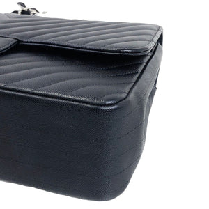 Jumbo Classic Flap Caviar Black Chevron SHW