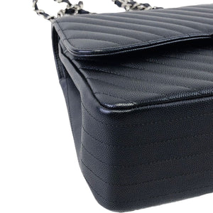 Jumbo Classic Flap Caviar Black Chevron SHW