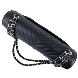 Jumbo Classic Flap Caviar Black Chevron SHW