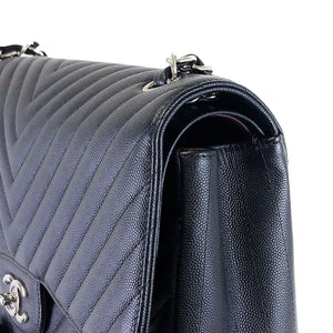 Jumbo Classic Flap Caviar Black Chevron SHW