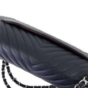 Jumbo Classic Flap Caviar Black Chevron SHW