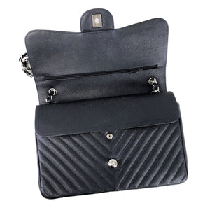 Jumbo Classic Flap Caviar Black Chevron SHW