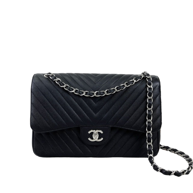 Chevron Black Chanel Jumbo Chanel Jumbo Classic Flap Caviar Black