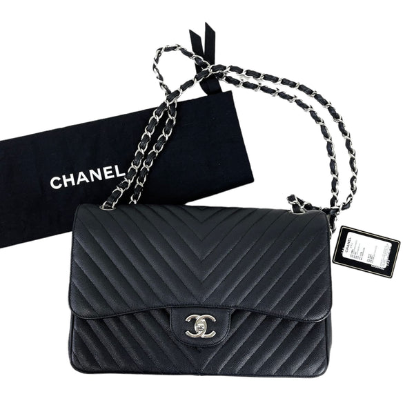Chanel Black Chevron Caviar Half Flap Maxi Q6BATU0FK6015