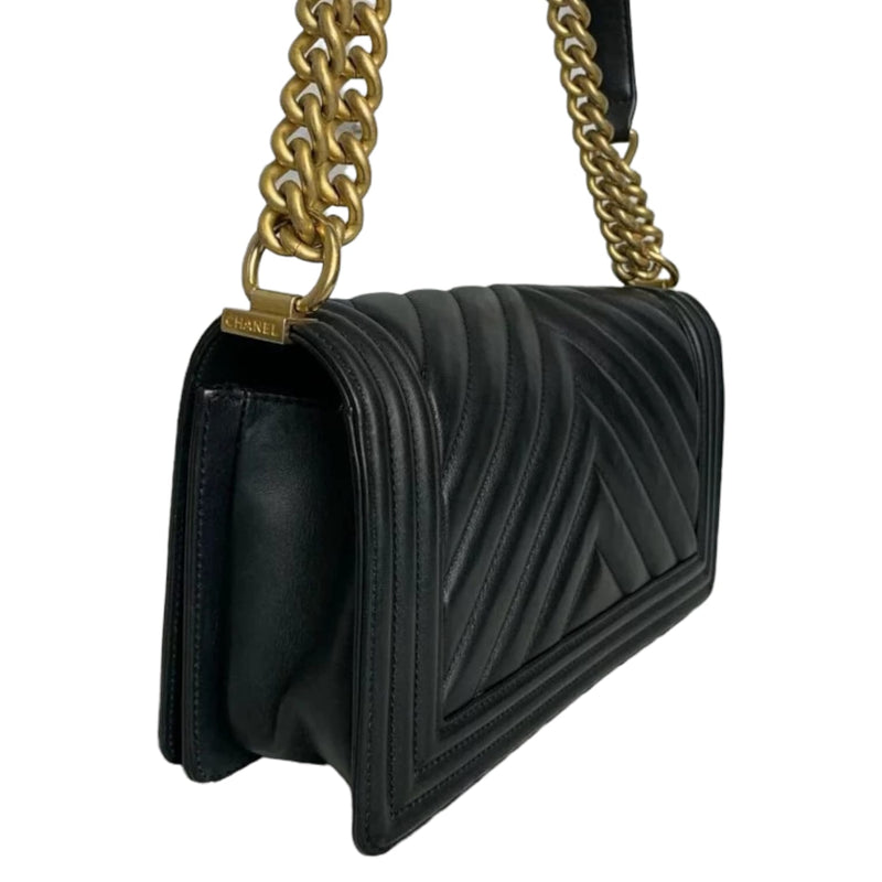 Medium Le Boy Chevron Quilted Calfskin Black GHW