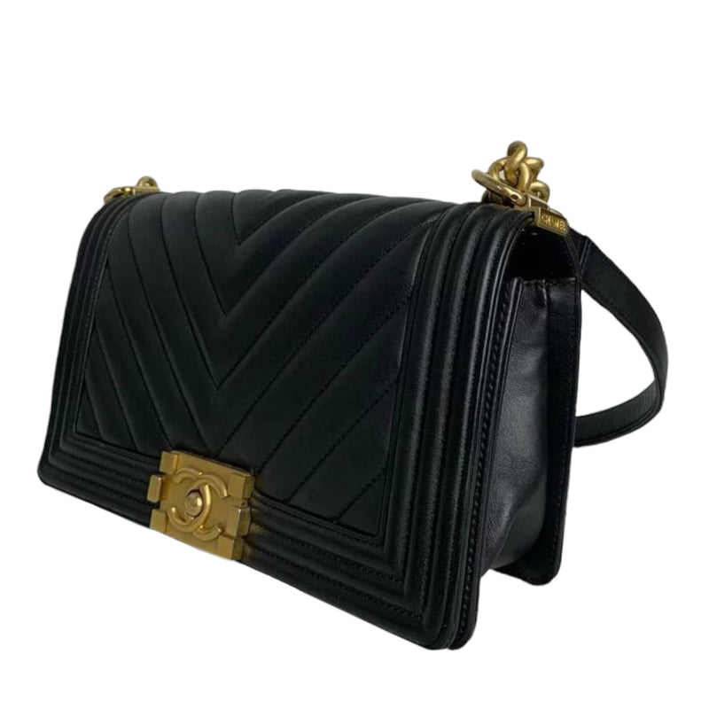 Medium Le Boy Chevron Quilted Calfskin Black GHW