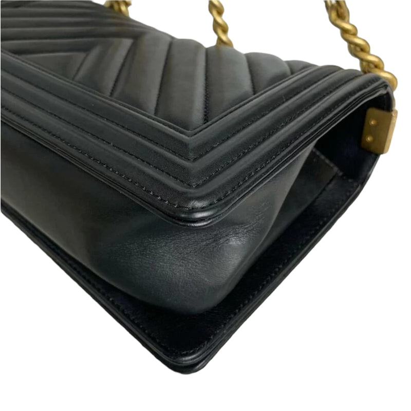 Medium Le Boy Chevron Quilted Calfskin Black GHW