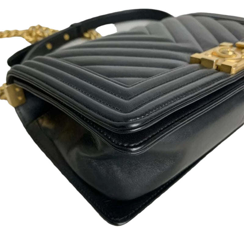 Medium Le Boy Chevron Quilted Calfskin Black GHW