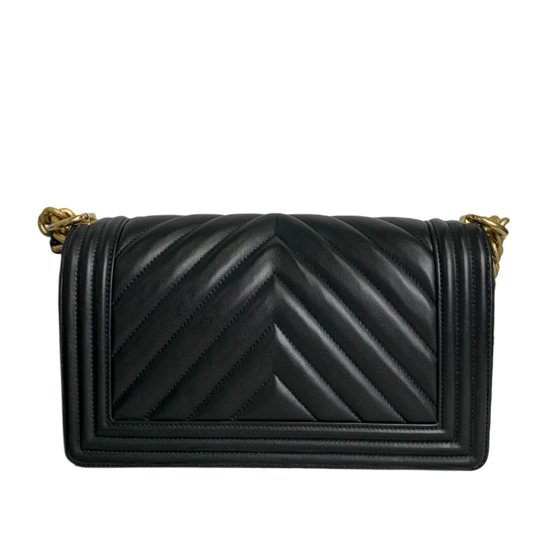 Medium Le Boy Chevron Quilted Calfskin Black GHW