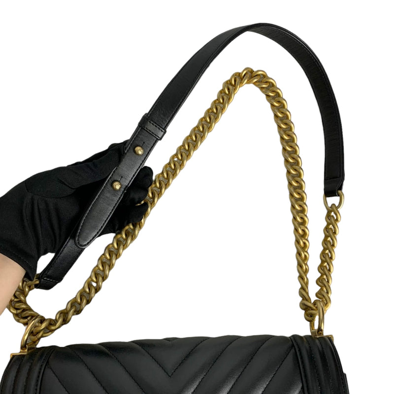 Chanel Boy Black Chevron GHW Small