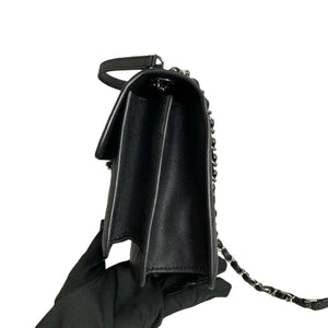 Large CC Box Flap Quilted Grained Calfskin Black SHW