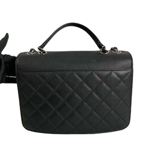 Large CC Box Flap Quilted Grained Calfskin Black SHW