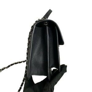 Large CC Box Flap Quilted Grained Calfskin Black SHW