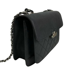 Large CC Box Flap Quilted Grained Calfskin Black SHW
