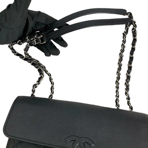 Large CC Box Flap Quilted Grained Calfskin Black SHW