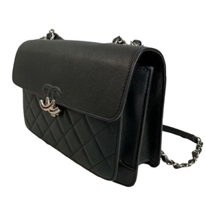 Large CC Box Flap Quilted Grained Calfskin Black SHW