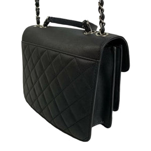 Large CC Box Flap Quilted Grained Calfskin Black SHW