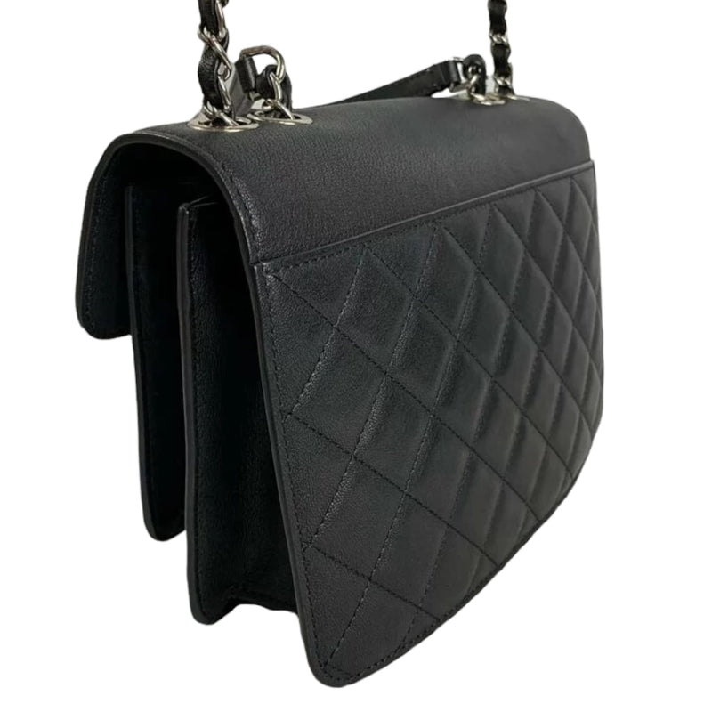 Large CC Box Flap Quilted Grained Calfskin Black SHW