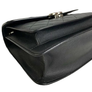 Large CC Box Flap Quilted Grained Calfskin Black SHW