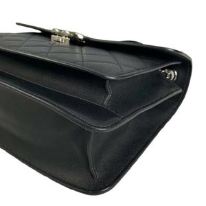 Large CC Box Flap Quilted Grained Calfskin Black SHW