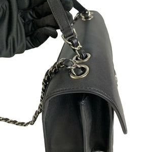 Large CC Box Flap Quilted Grained Calfskin Black SHW