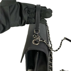 Large CC Box Flap Quilted Grained Calfskin Black SHW