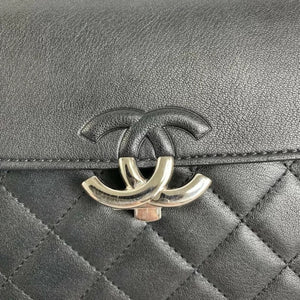 Large CC Box Flap Quilted Grained Calfskin Black SHW