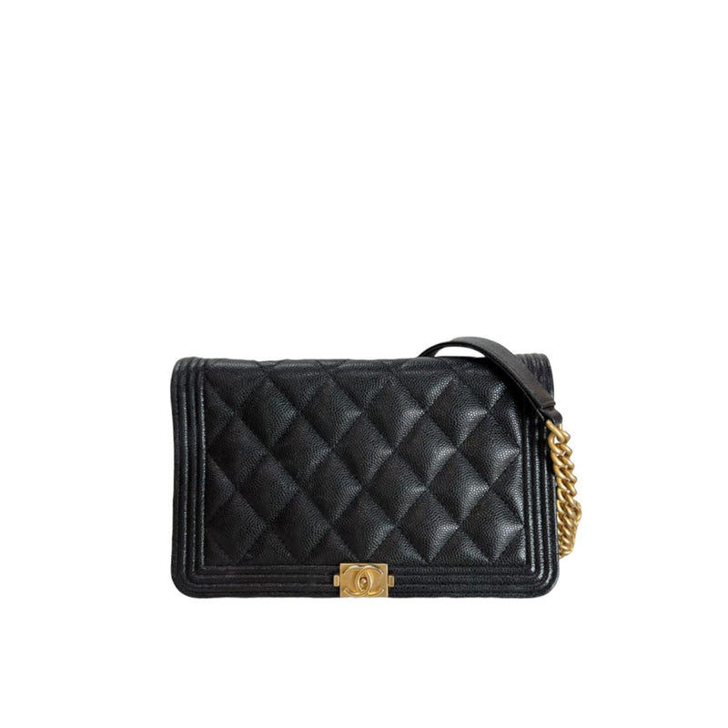 CHANEL Boy Wallet on Chain Grained Calfskin - Black