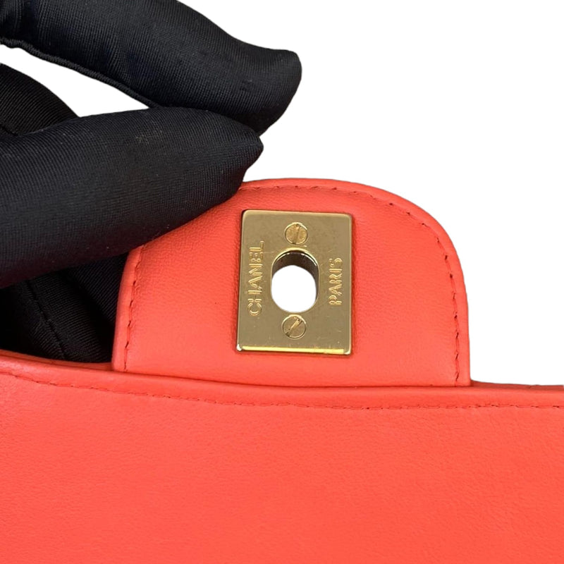 Mini Classic Flap Calfskin Chevron Red GHW