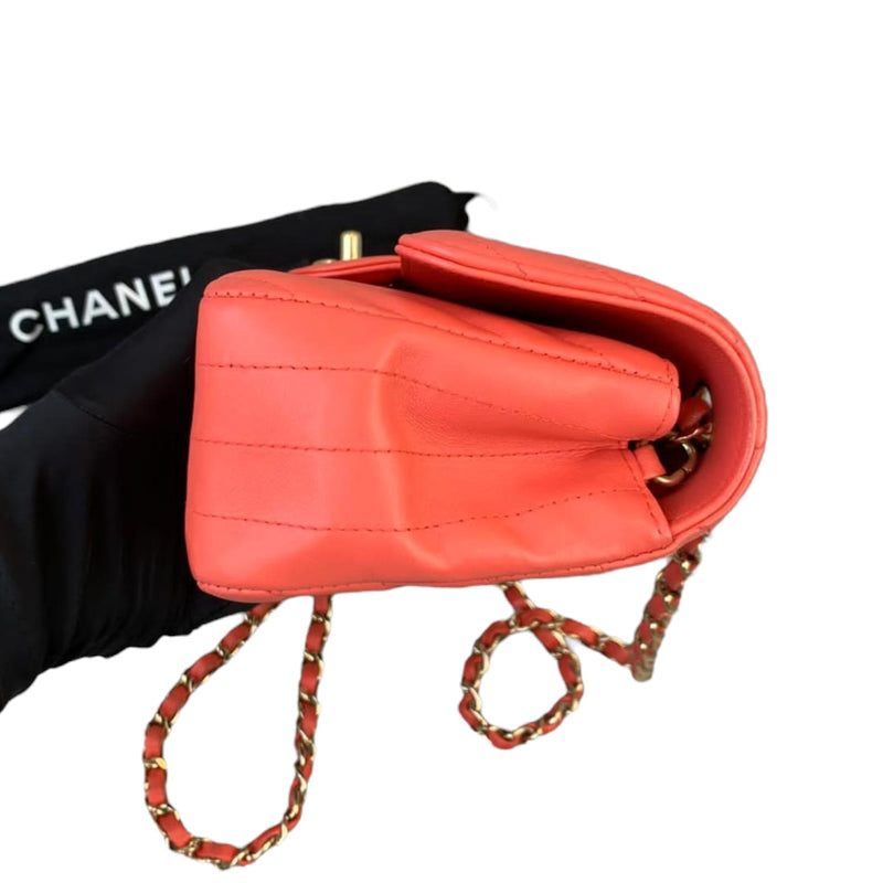 Mini Classic Flap Calfskin Chevron Red GHW