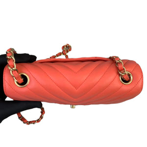 Mini Classic Flap Calfskin Chevron Red GHW