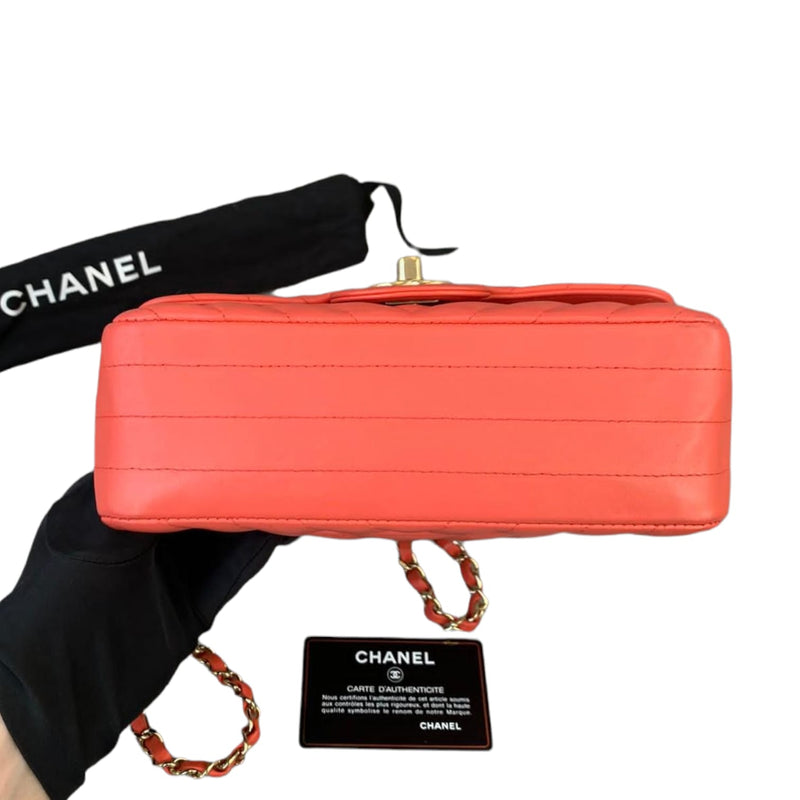 Mini Classic Flap Calfskin Chevron Red GHW