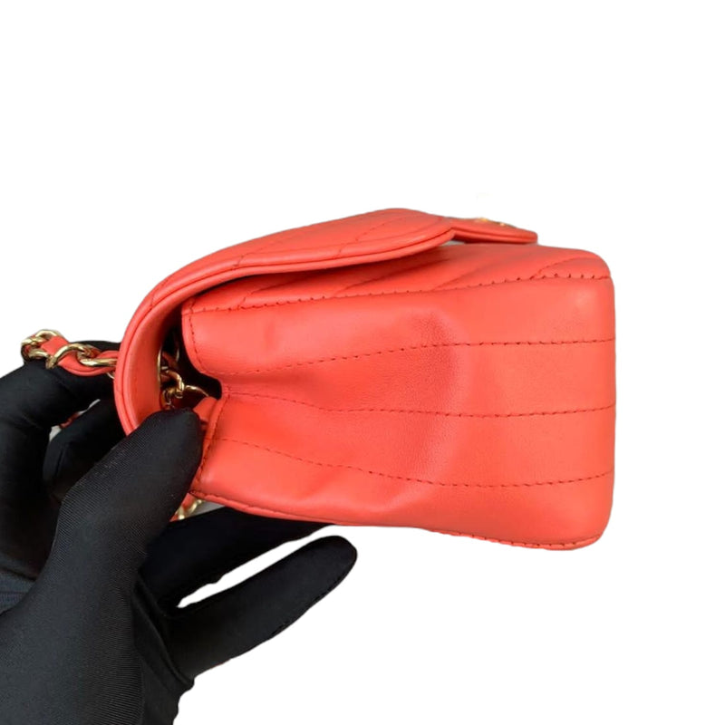 Mini Classic Flap Calfskin Chevron Red GHW
